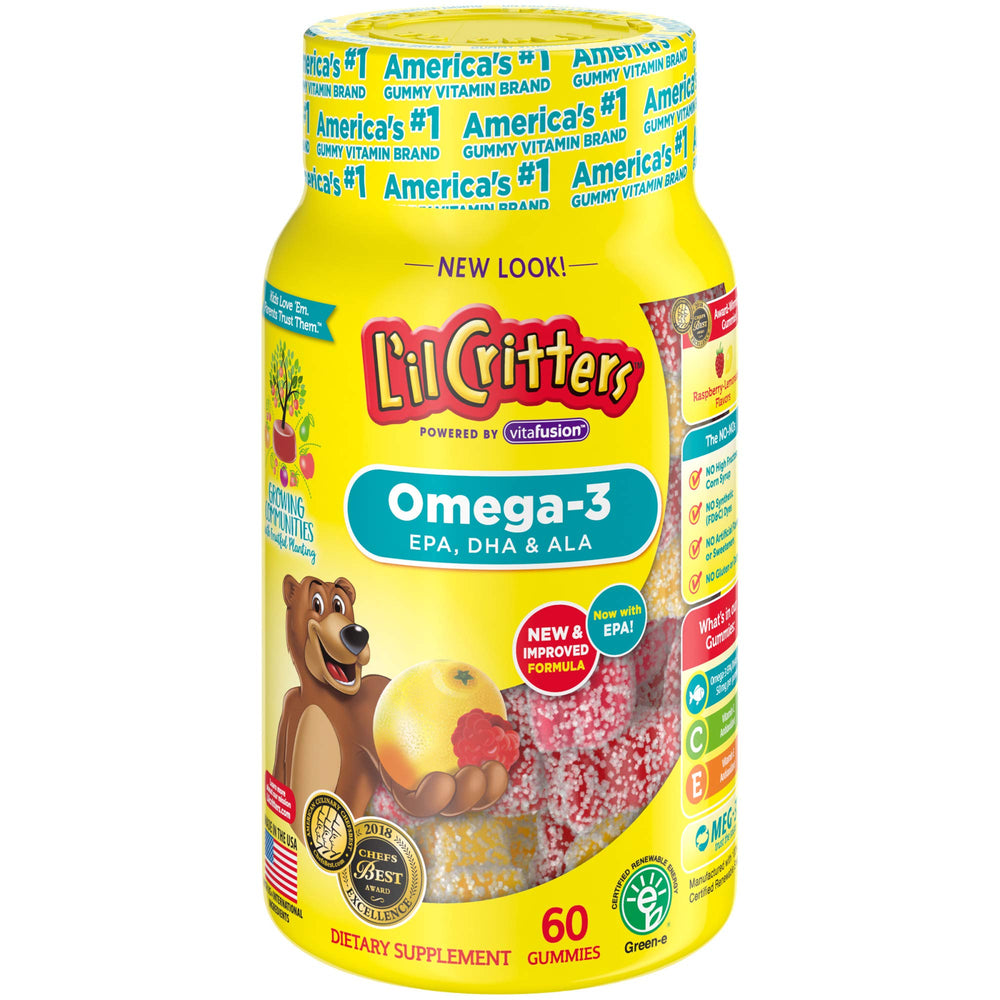 Lil Critters Omega-3 DHA Lemonade chewables bottle front