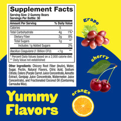 Nutrition facts panel on L'il Critters Probiotic packaging