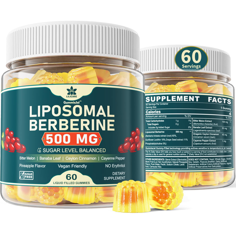 LILICARE Berberine 500mg Liposomal Gummies bottle and label