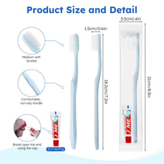 Individually packaged toothbrush and toothpaste in OPP bags for travel