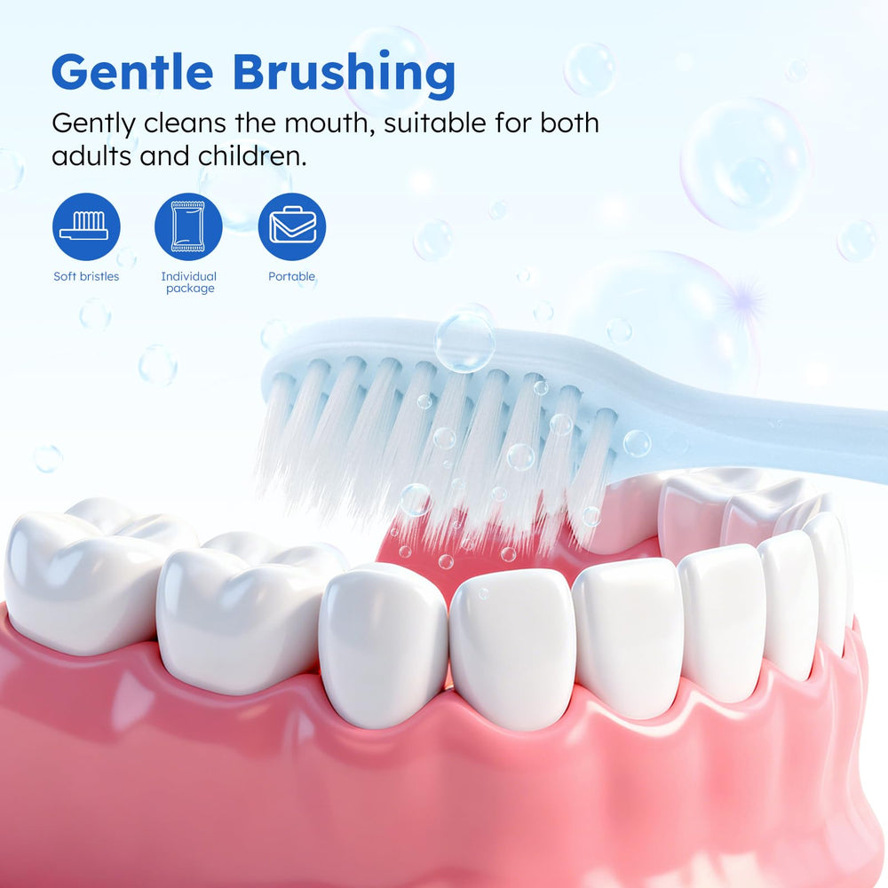 Each toothbrush includes 5g of toothpaste