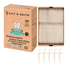 LILY & EDITH plant-based dental floss picks with straw wheat handle