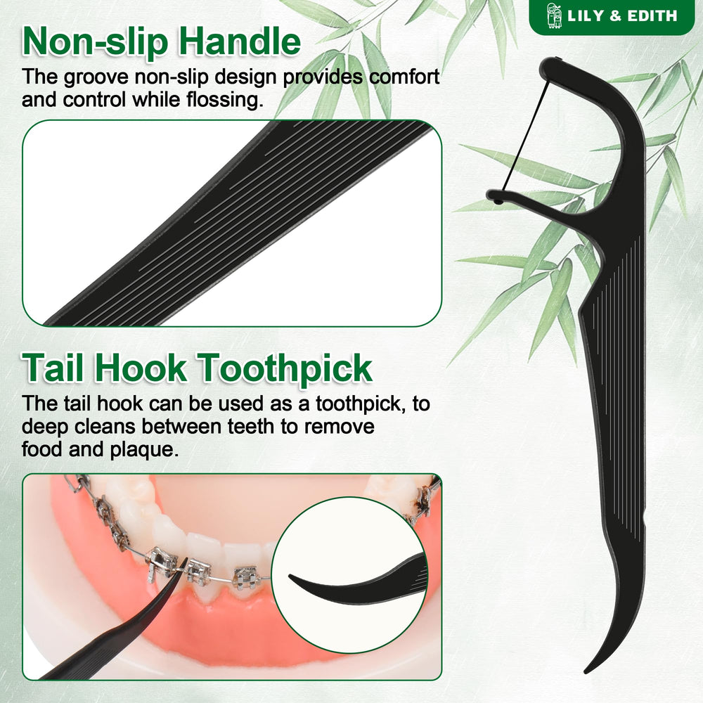 Bamboo charcoal handle orthodontic floss pick