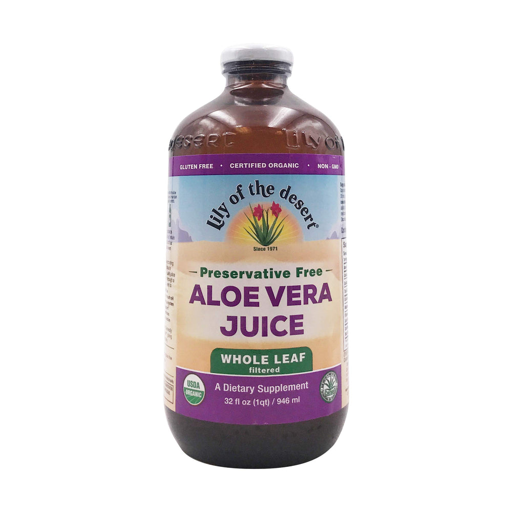 Front view of Lily Of The Desert Aloe Vera Juice Whole Leaf 32 oz bottle