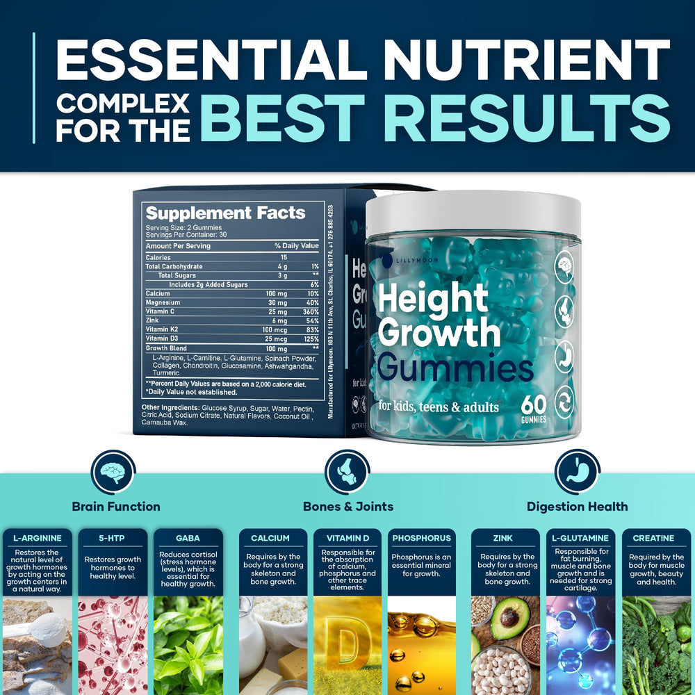 Height growth gummies packaging by Lilymoon