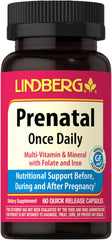 Front view of Lindberg Prenatal Vitamins for Women, 60 capsules
