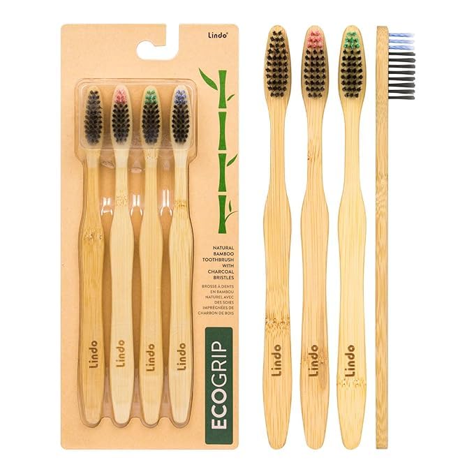 Lindo EcoGrip Bamboo Toothbrush with multi-colored handle