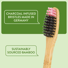 German-made charcoal-infused bristles on Lindo EcoGrip toothbrush