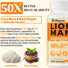 60-capsule bottle of Lion's Mane brain supplement