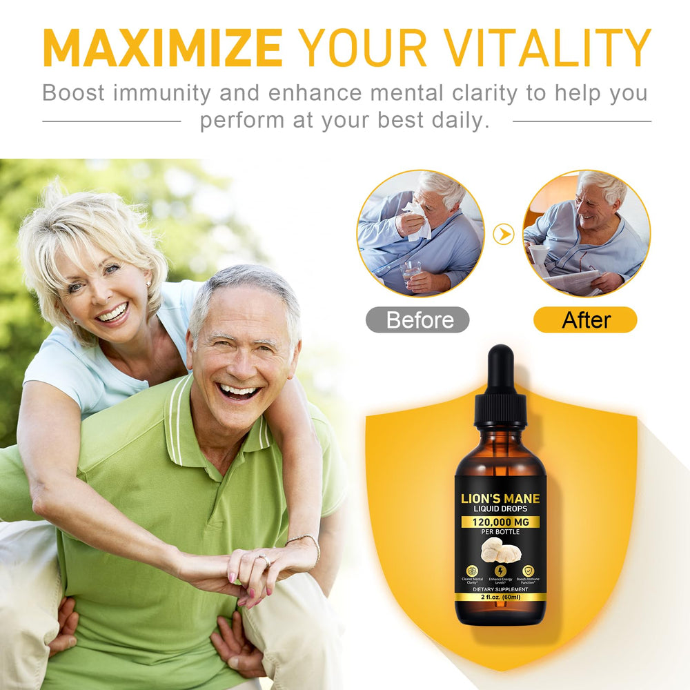 Liquid Lion's Mane drops in a glass dropper bottle