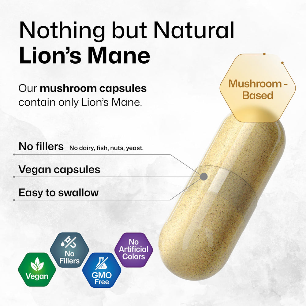 Lions Mane capsules made with vegan vegetable cellulose