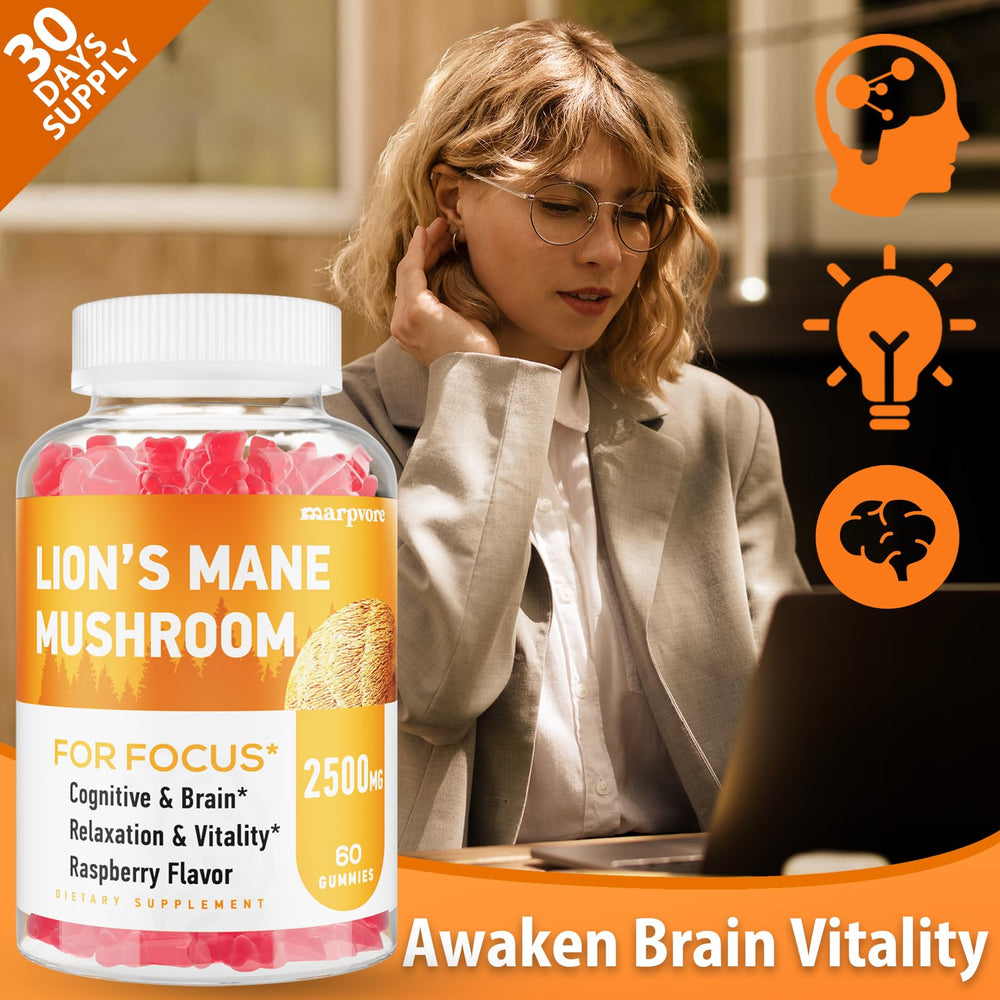 Person taking Lions Mane Gummies for focus and daily wellness