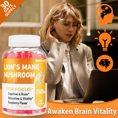 Person taking Lions Mane Gummies for focus and daily wellness