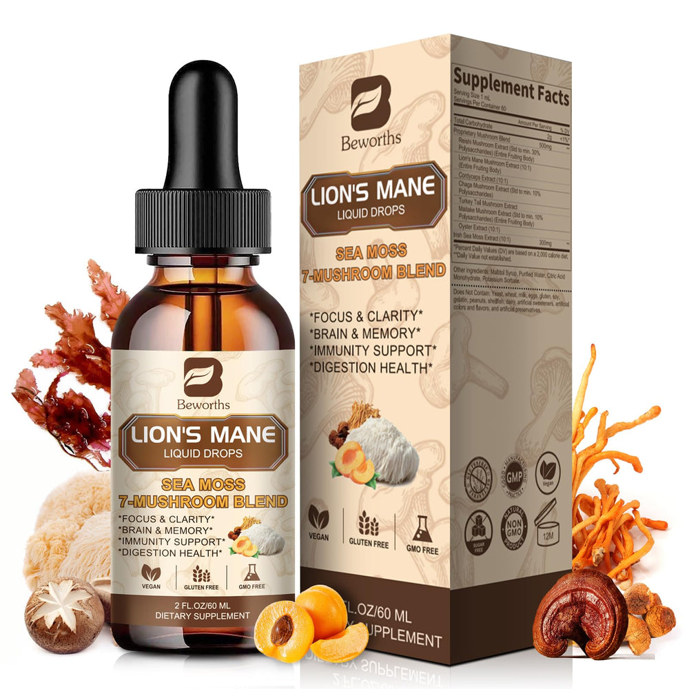 Front view of Lions Mane Liquid Drops bottle