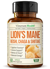 Lions Mane Supplement Capsules bottle on white background