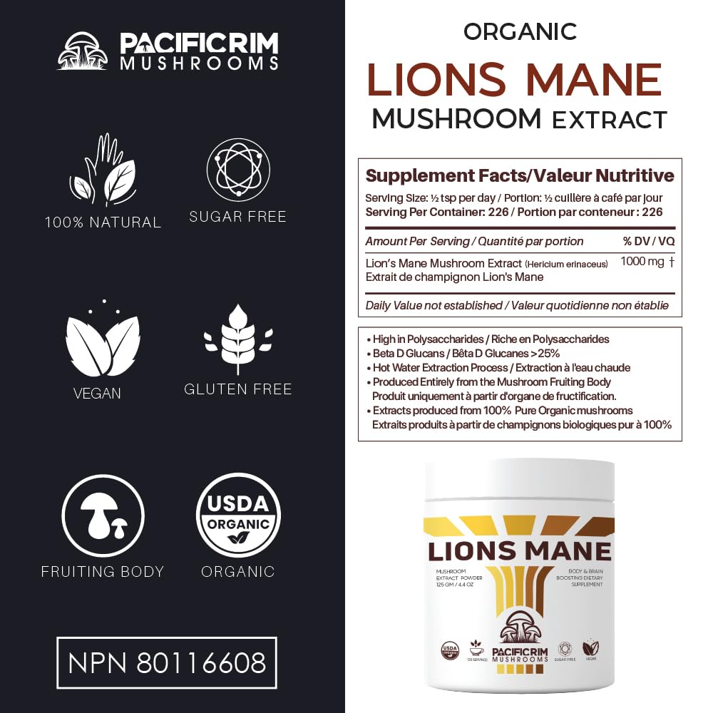 Fruit body mushrooms used for Lions Mane powder