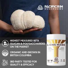 Serving scoop showing 1000 mg per serving of Lions Mane powder