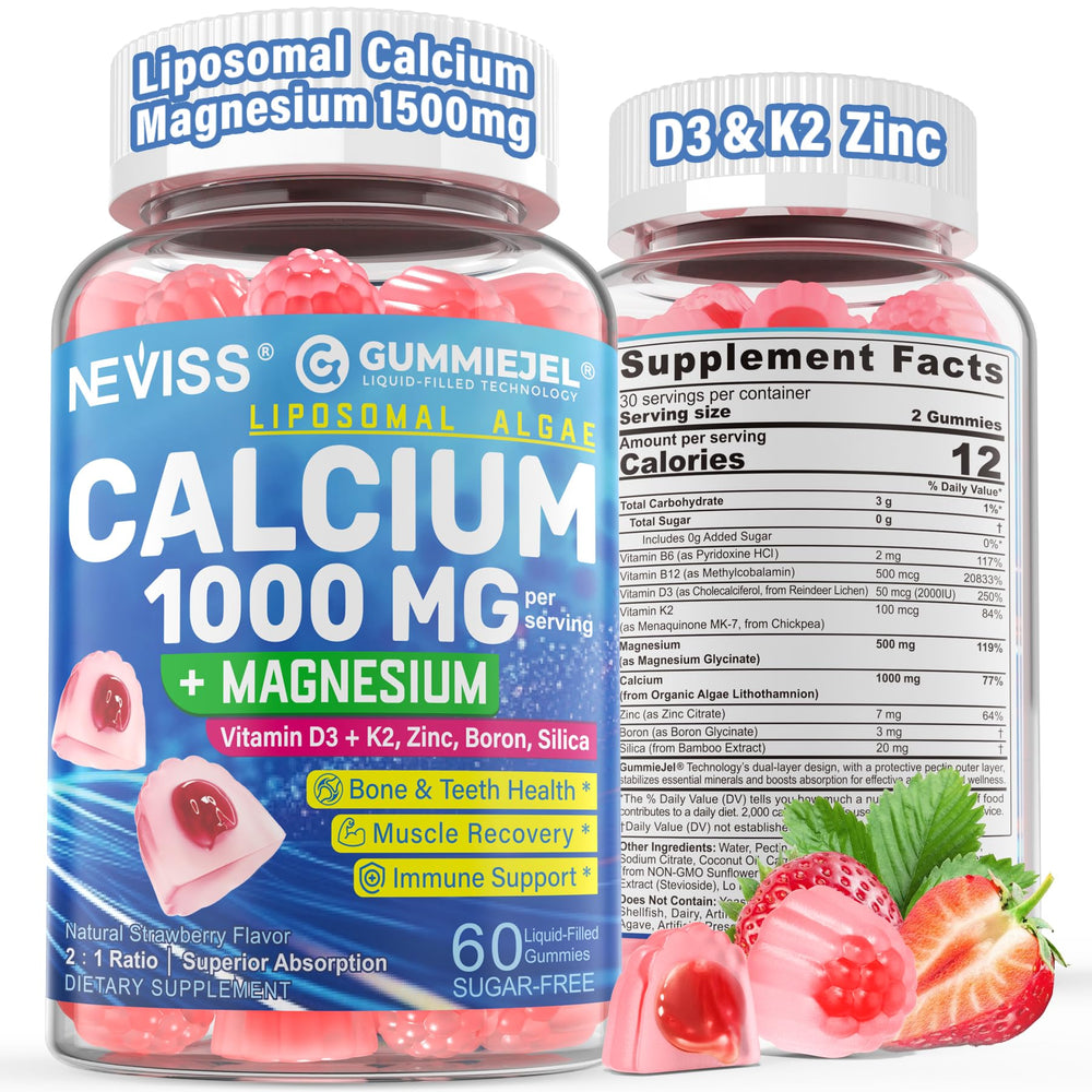 Liposomal calcium gummy hero image with D3 and K2