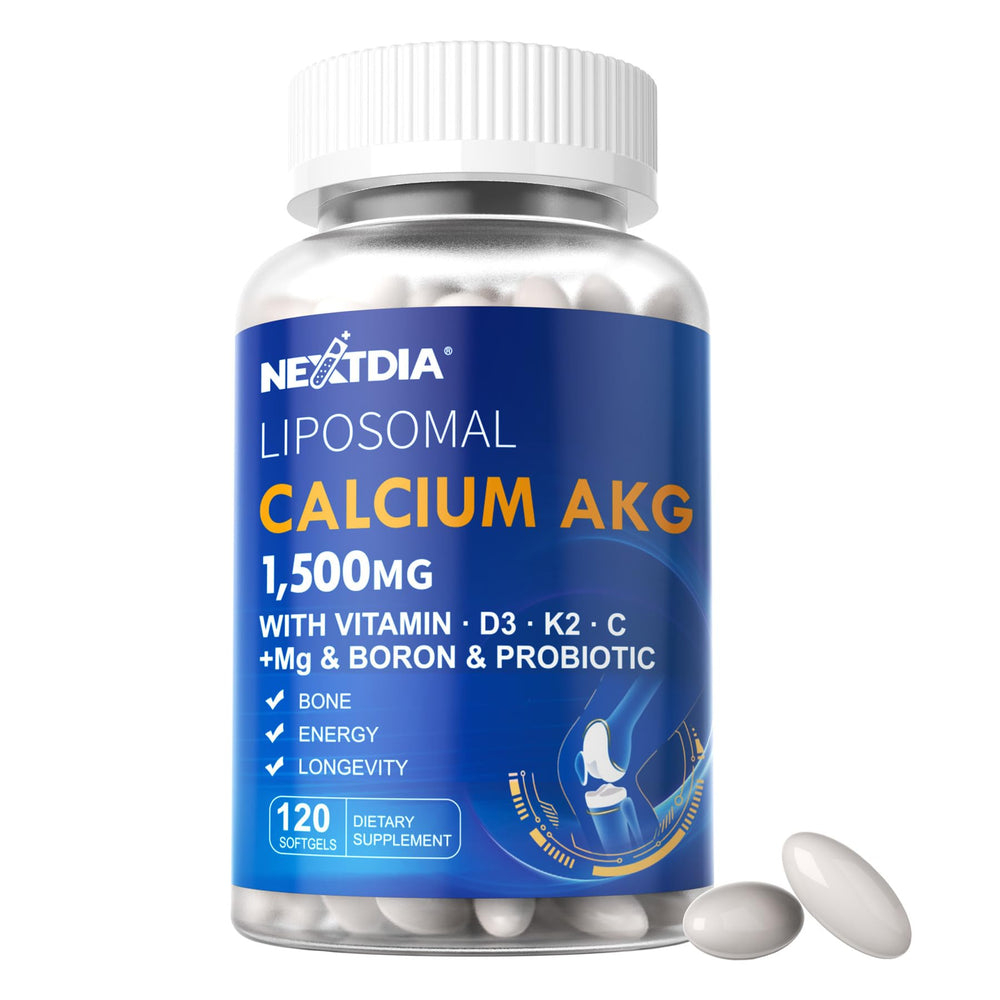 Front view of Liposomal Calcium AKG 1500mg softgels with D3 and K2