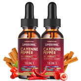 Two-pack Liposomal Cayenne Pepper Drops bottle set (60 ml each, 120 ml total).