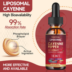Bottle and dropper of Liposomal Cayenne Pepper Drops (2 oz).