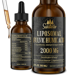 Bottle of 2000 mg liposomal fulvic and humic acid with trace minerals