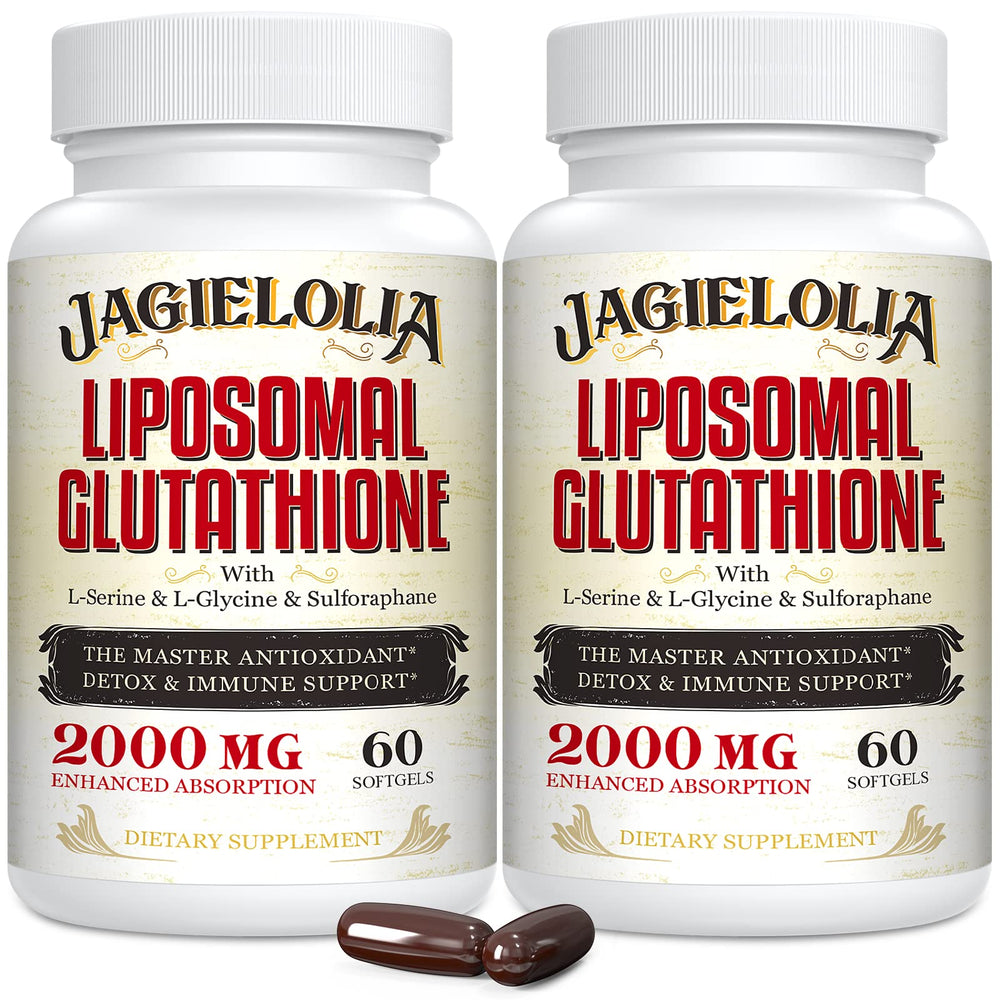 Front view of Liposomal Glutathione 2000 mg softgel bottle (120 softgels)