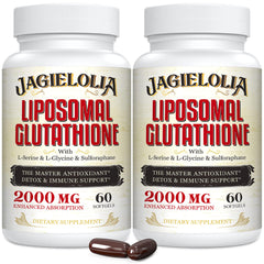 Front view of Liposomal Glutathione 2000 mg softgel bottle (120 softgels)