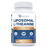 Product hero image showing Liposomal L-Theanine 800mg with GABA and nutrients (120 capsules, vegan).