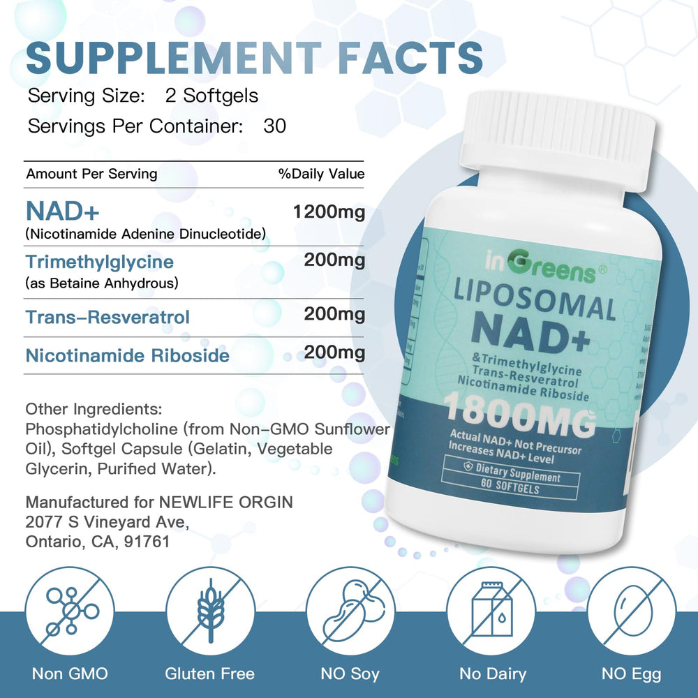 NAD+ 1800 mg ingredients graphic showing NR and HR
