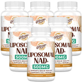 Liposomal NAD+ 500 mg supplement bottle and soft gels