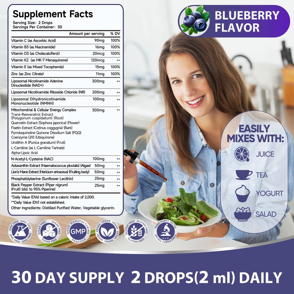 Blueberry flavored NAD+ drops administration