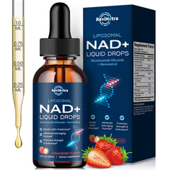 Liposomal NAD+ Liquid Supplement bottle with strawberry flavor