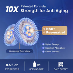 Close-up of liposomal NAD+ Resveratrol bottle