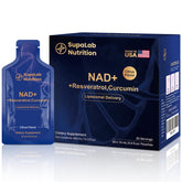 Liposomal NAD+ with Resveratrol supplement bottle and packaging