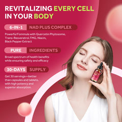 NAD supplement bottle beside a glass of water