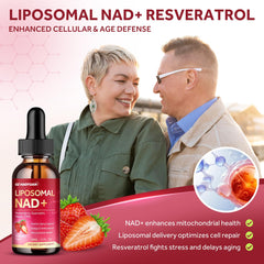 Front view of Liposomal NAD packaging with ingredient highlights