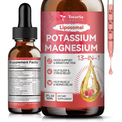 Bottle and label for Liposomal Potassium Magnesium with D3 K2