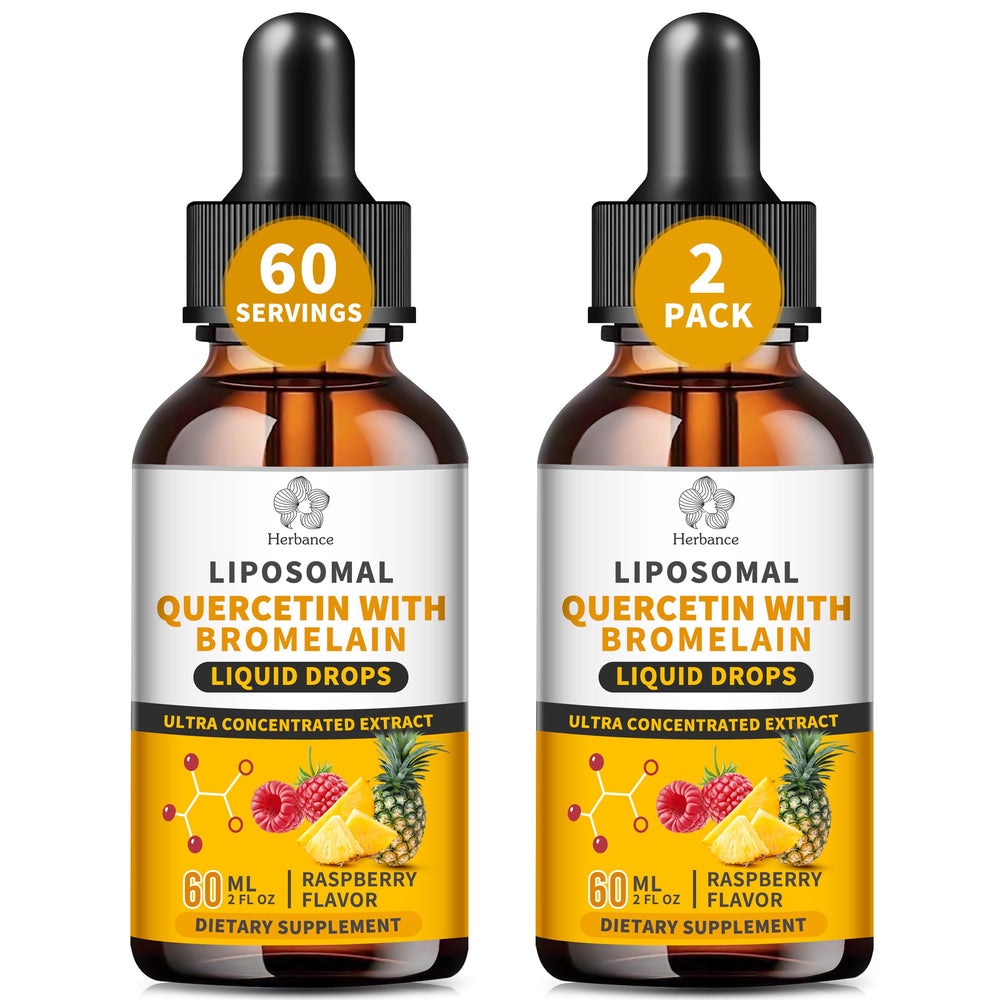 Front label view of the (2 Pack) Liposomal Quercetin with Bromelain Liquid Drops