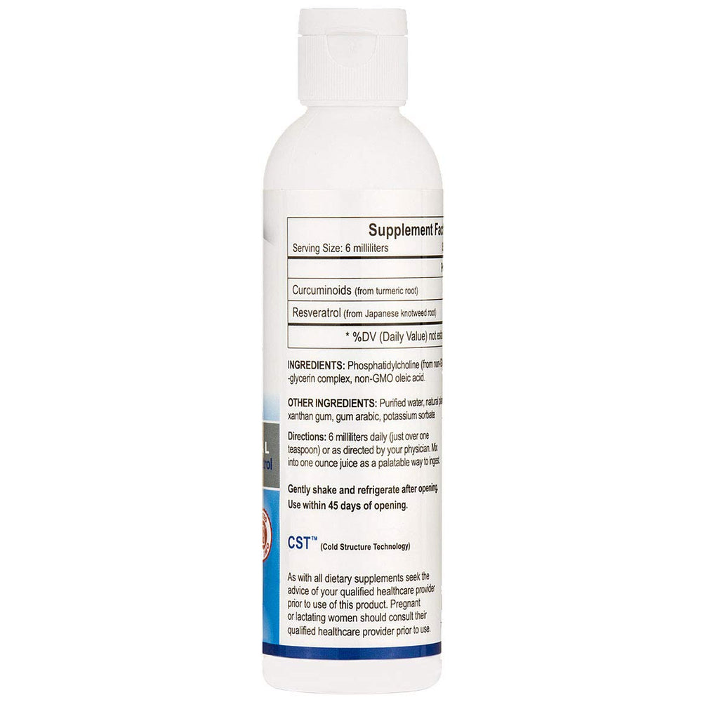 Liposomal Curcumin/Resveratrol packaging and bottle front view