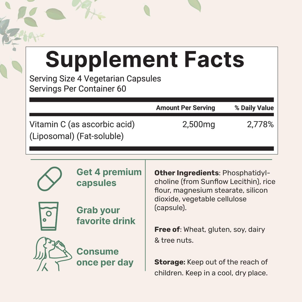 Bottle and packaging of Liposomal Vitamin C 2,500mg 240-capsule bottle