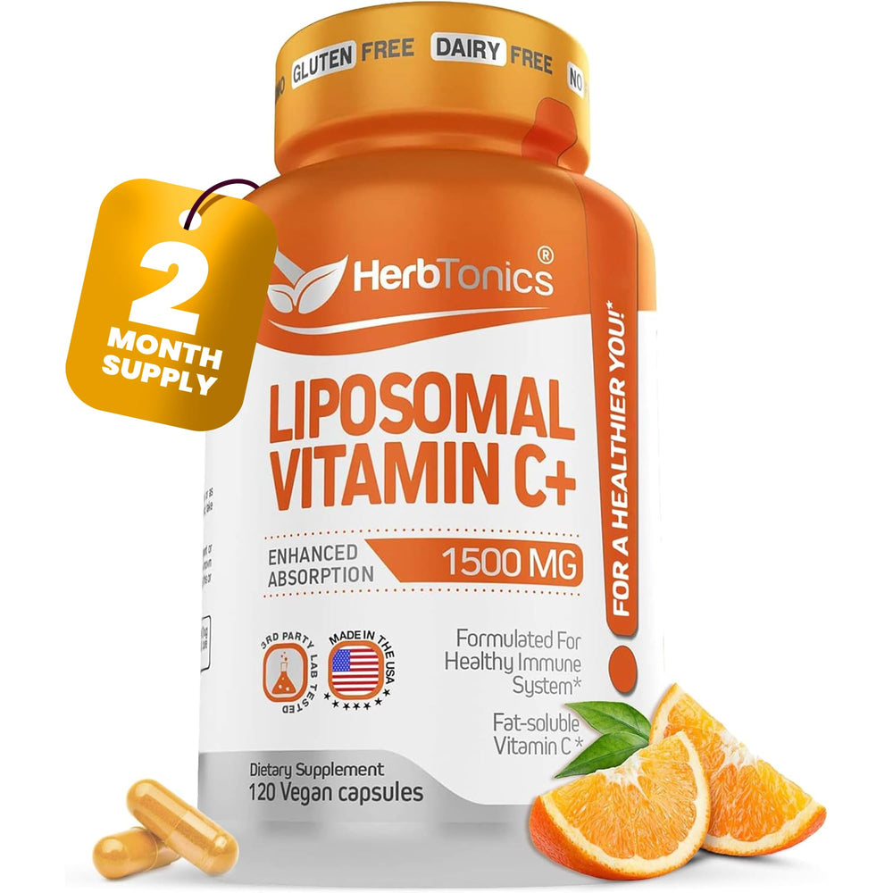 Bottle of liposomal Vitamin C 1500mg capsules for immune support
