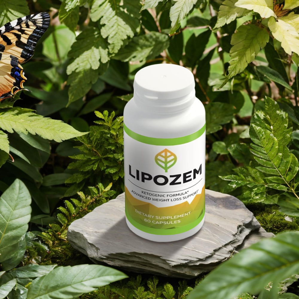 Lipozem capsules packaging close-up emphasizes premium quality and eco-conscious design
