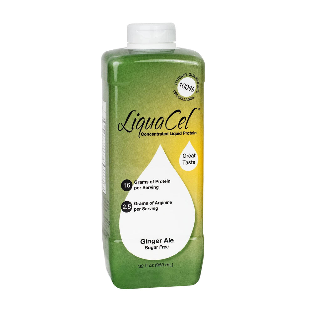 LiquaCel Ginger-Ale bottle provides convenient, low-volume protein support for daily recovery.