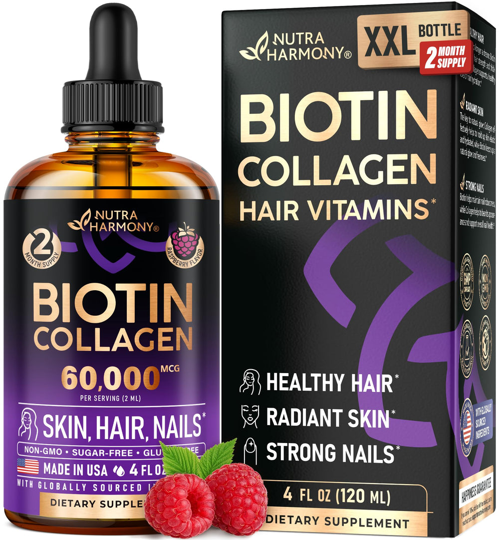 Bottle of Liquid Biotin & Collagen Drops with dropper