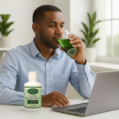 Liquid Chlorophyll 16oz served in a glass with mint