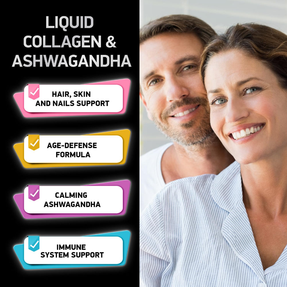 2oz bottle of Ashwagandha collagen drops with berry flavor