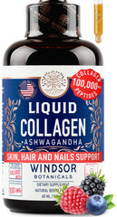 Liquid collagen drops bottle with Ashwagandha and L-Theanine (2 oz, 60 servings)