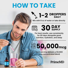 Graphic showing Biotin, Keratin and Saw Palmetto ingredients.