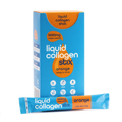 Orange bottle of Liquid Collagen Stix